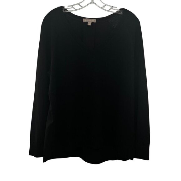 Banana Republic Mixed Media Sweater Women's Size Small Black V-Neck Pullover - Picture 1 of 9